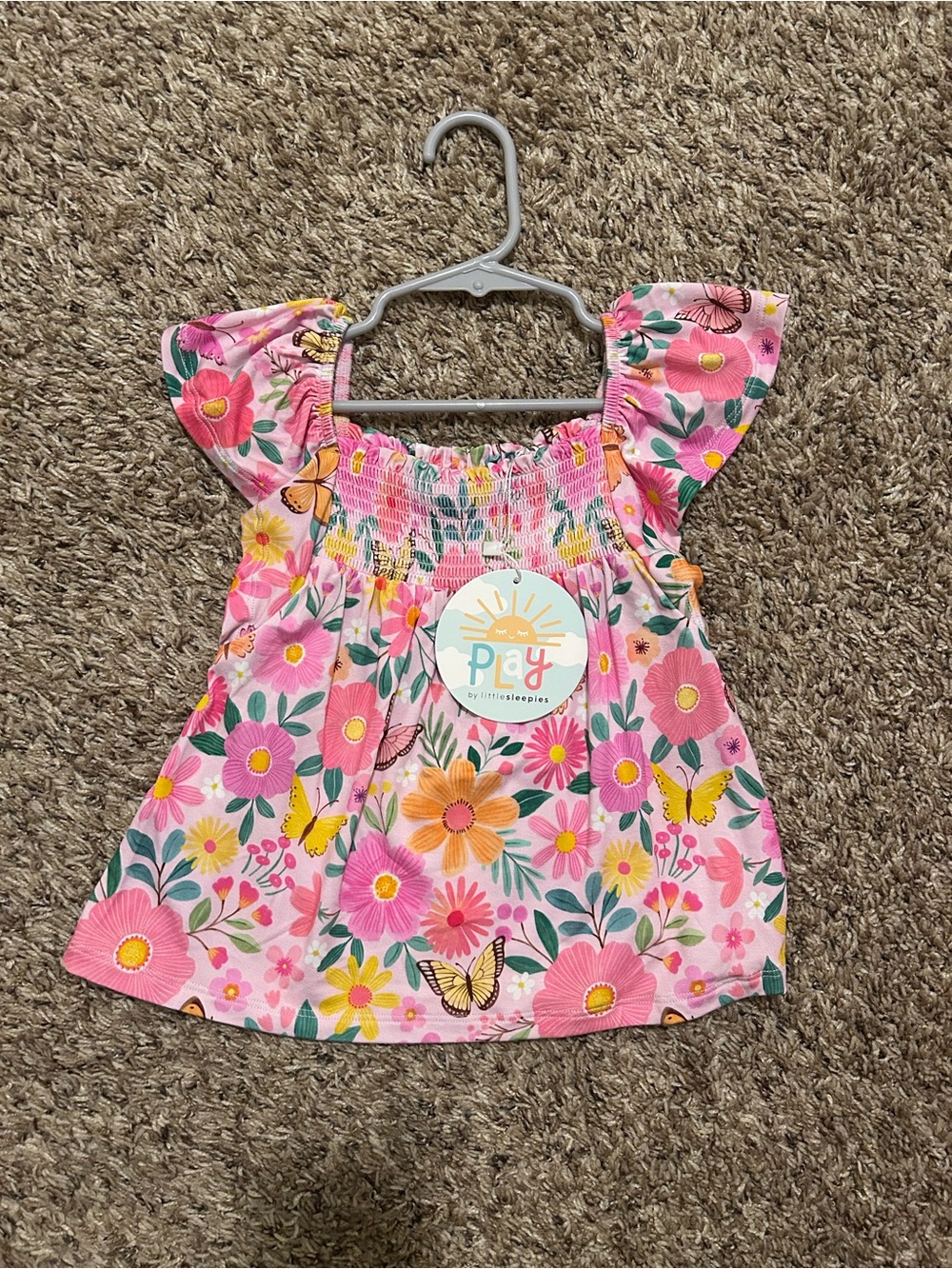 Little Sleepies Butterfly Blooms smocked flutter top